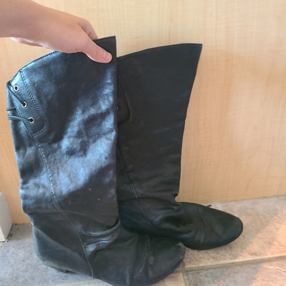 Aldo black leather pirate boots with back laces size 37 - Picture 4 of 8